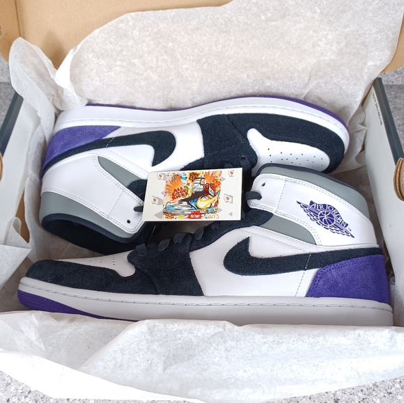 Nike Air Jordan 1 Mid Court Purple Sneakers - Men's 12 Shoes - Picture 8 of 10